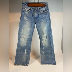 Men's American Eagle Low Rise Boot Cut Distressed Blue Jeans
